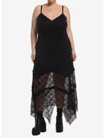 Cosmic Aura Black Lace Hanky Hem Midi Dress Plus Size - US 4342