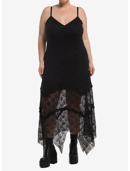 Cosmic Aura Black Lace Hanky Hem Midi Dress Plus Size - US 4342