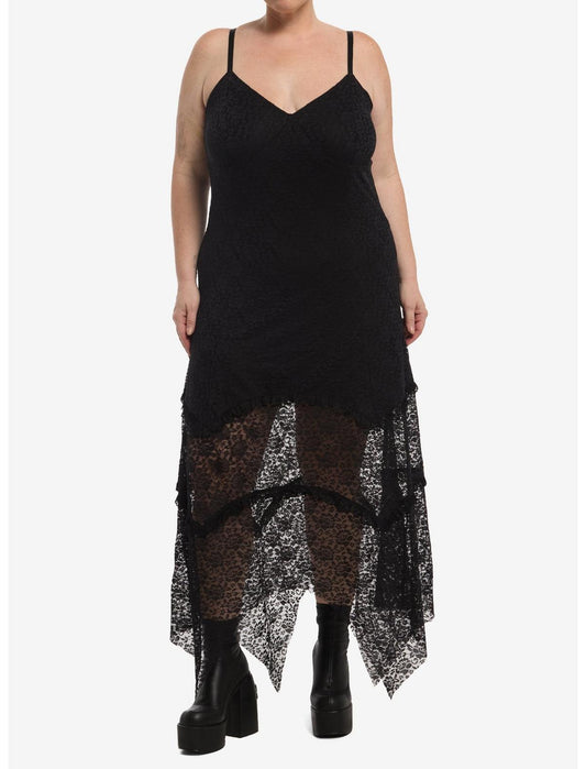 Cosmic Aura Black Lace Hanky Hem Midi Dress Plus Size - US 4342