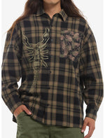 Insect Camouflage & Plaid Woven Button-Up - US 5672