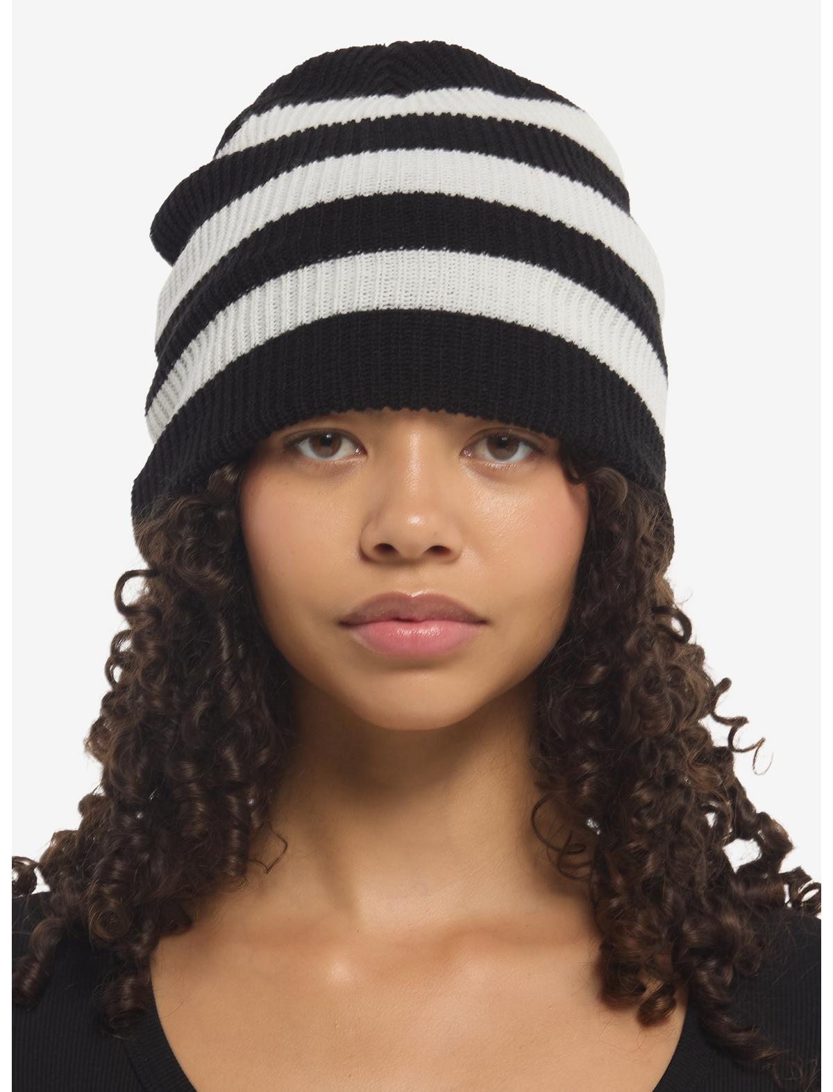 Black & White Stripe Slouch Beanie - US 6329
