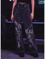 Her Universe Disney Kingdom Hearts Line Art Grommet Strap Wide Leg Jeans - US 9180