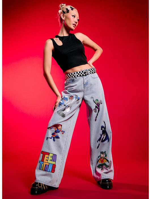 DC Comics Teen Titans Character Belted Wide Leg Jeans - US 3335