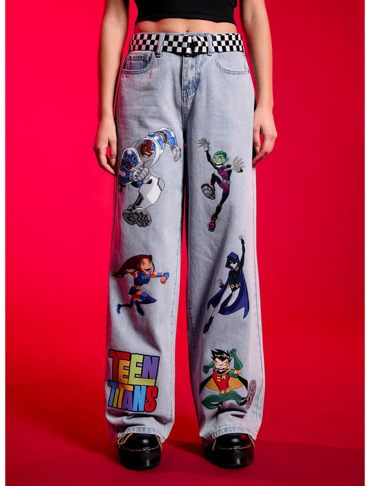 DC Comics Teen Titans Character Belted Wide Leg Jeans - US 3335