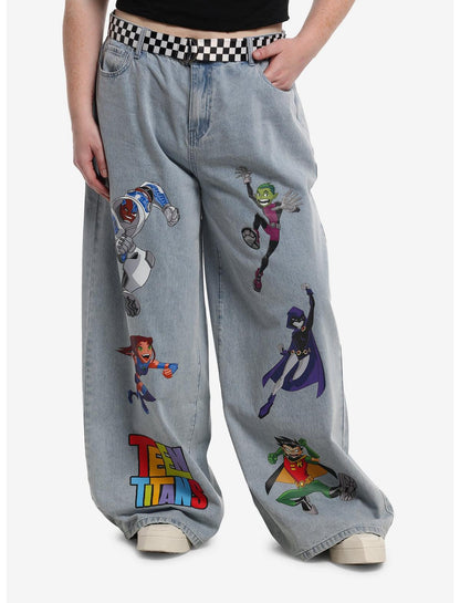 DC Comics Teen Titans Character Belted Wide Leg Jeans Plus Size - US 2908