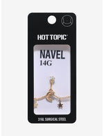 14G Steel Gold Moon & Stars Navel Barbell & Belly Chain - US 6959