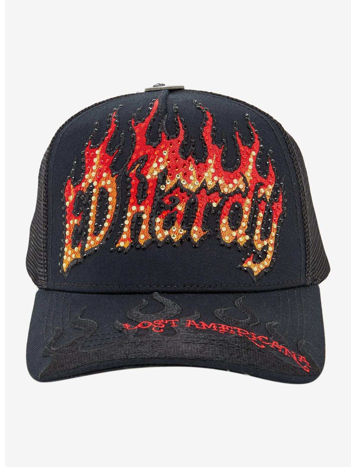 Ed Hardy X mgk Flames Rhinestone Trucker Hat - US 4038