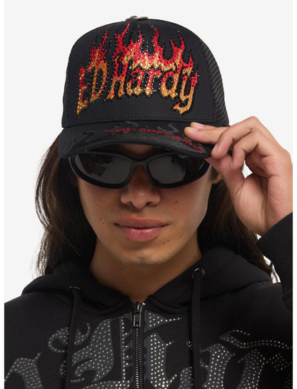 Ed Hardy X mgk Flames Rhinestone Trucker Hat - US 4038