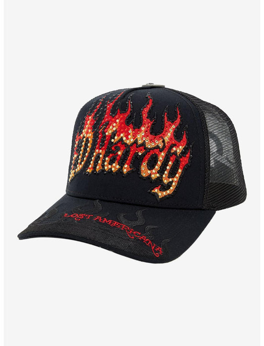 Ed Hardy X mgk Flames Rhinestone Trucker Hat - US 4038