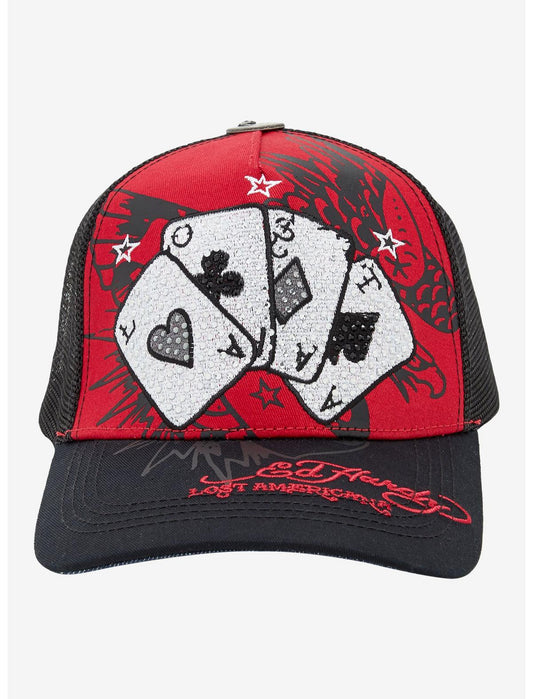 Ed Hardy X mgk Cards Rhinestone Trucker Hat - US 6264