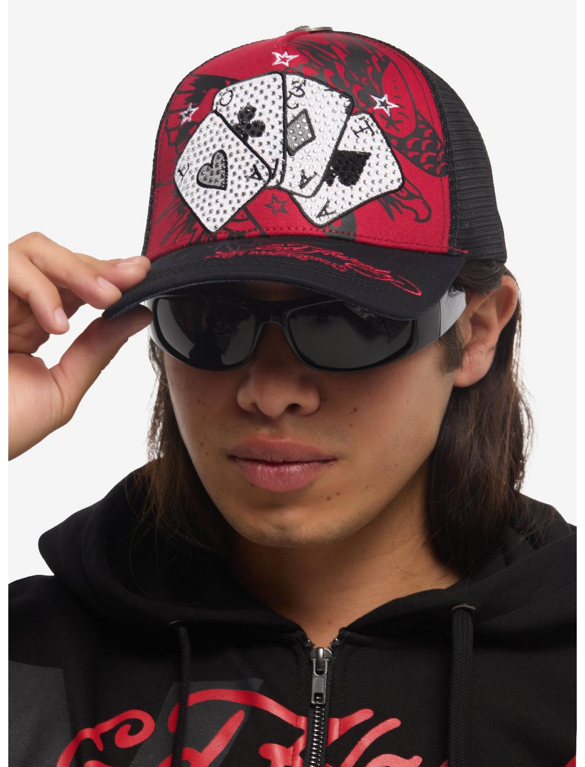 Ed Hardy X mgk Cards Rhinestone Trucker Hat - US 6264