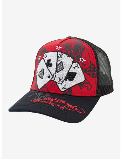 Ed Hardy X mgk Cards Rhinestone Trucker Hat - US 6264