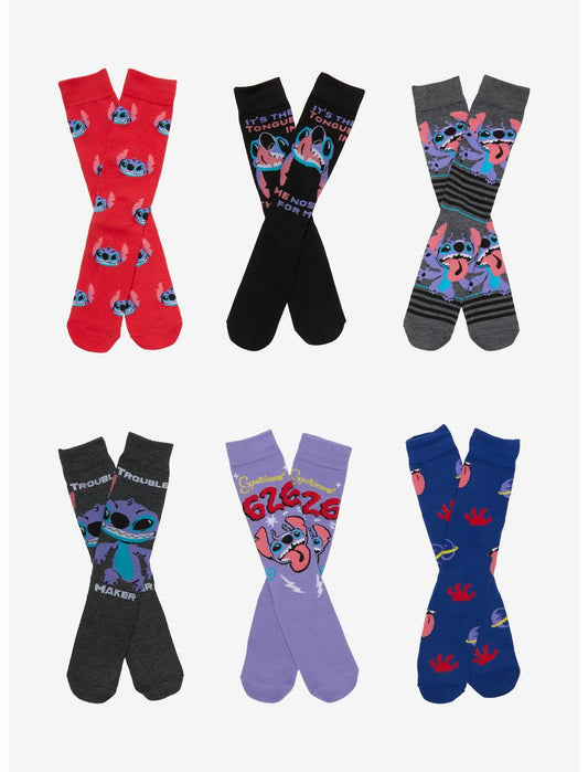 Disney Stitch Icons Verbiage Crew Socks 6 Pair - US 3499