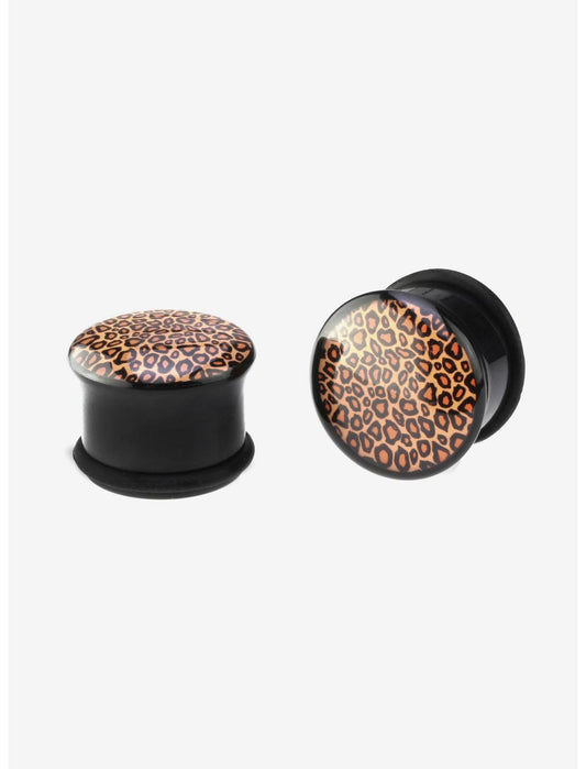 Acrylic Leopard Print Double Flare Plug 2 Pack - US 0238