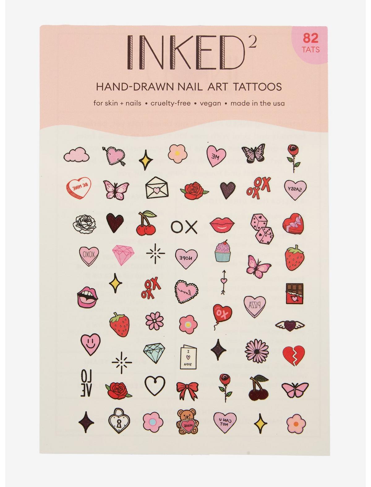 Inked² Heart Rose & Bow Nail Art Tattoos - US 6279