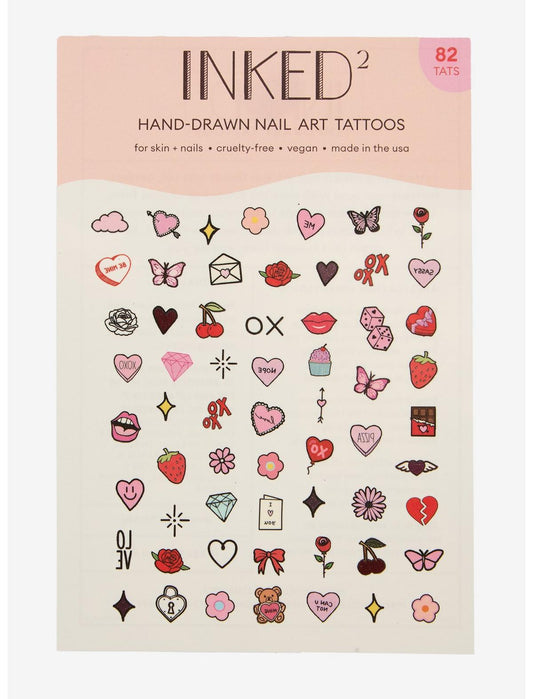 Inked² Heart Rose & Bow Nail Art Tattoos - US 6279