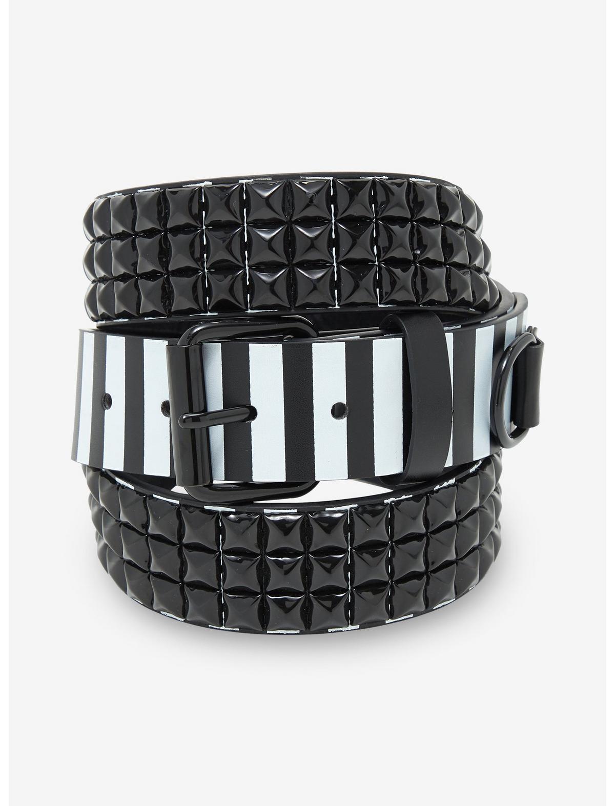 Black & White Stripe Pyramid Stud Belt - US 7145