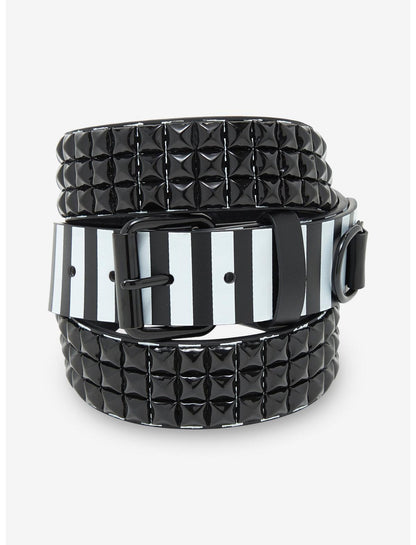 Black & White Stripe Pyramid Stud Belt - US 7145