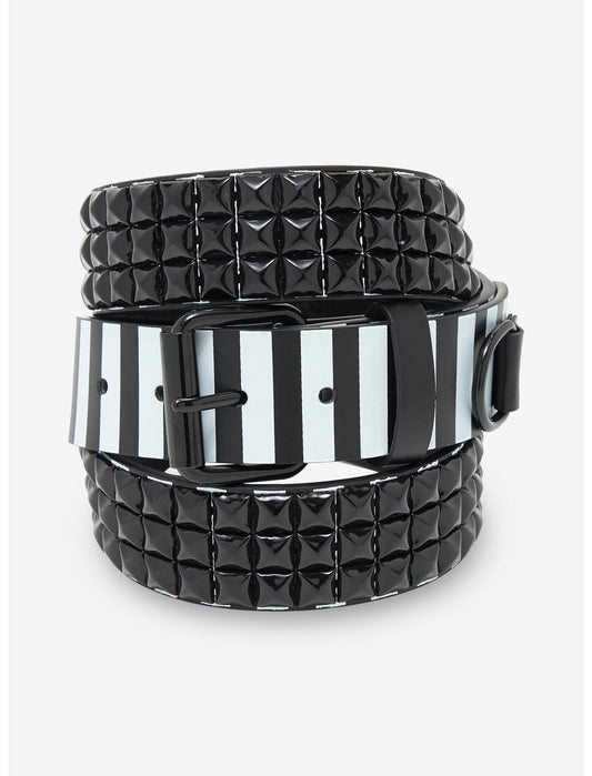 Black & White Stripe Pyramid Stud Belt - US 7145