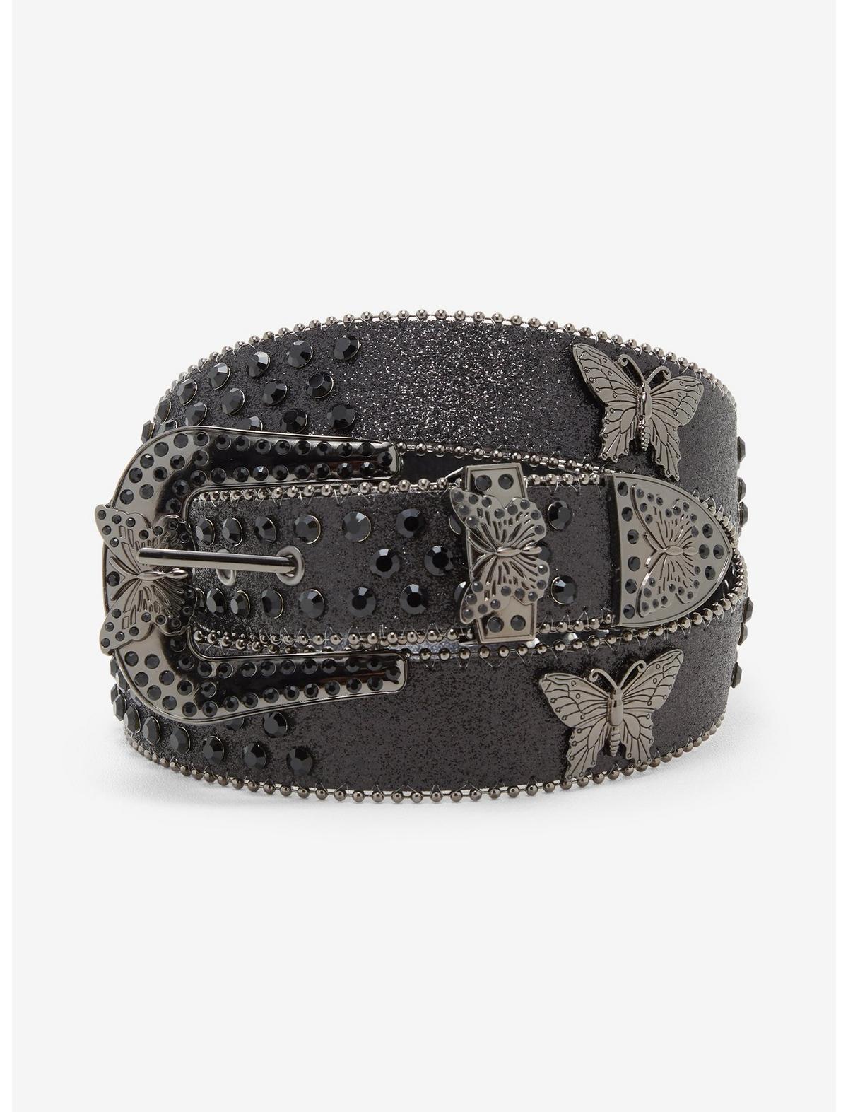 Black Glitter Butterfly Bling Belt - US 9467