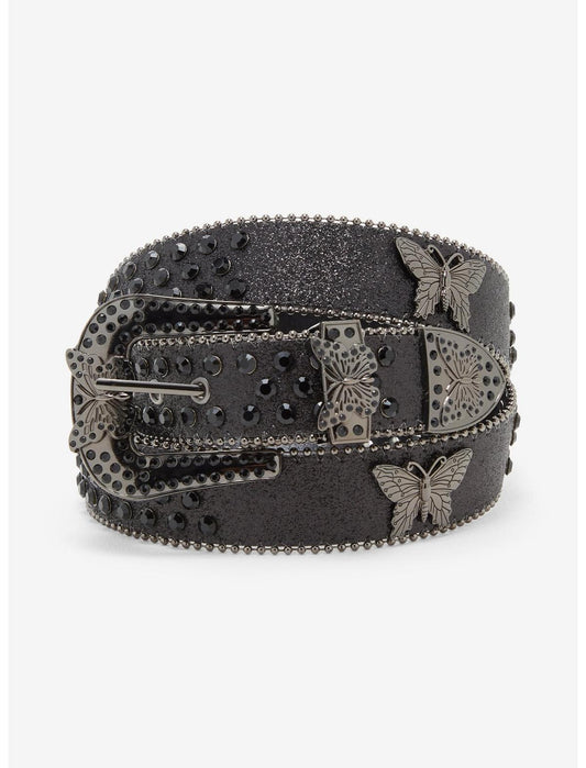 Black Glitter Butterfly Bling Belt - US 9467