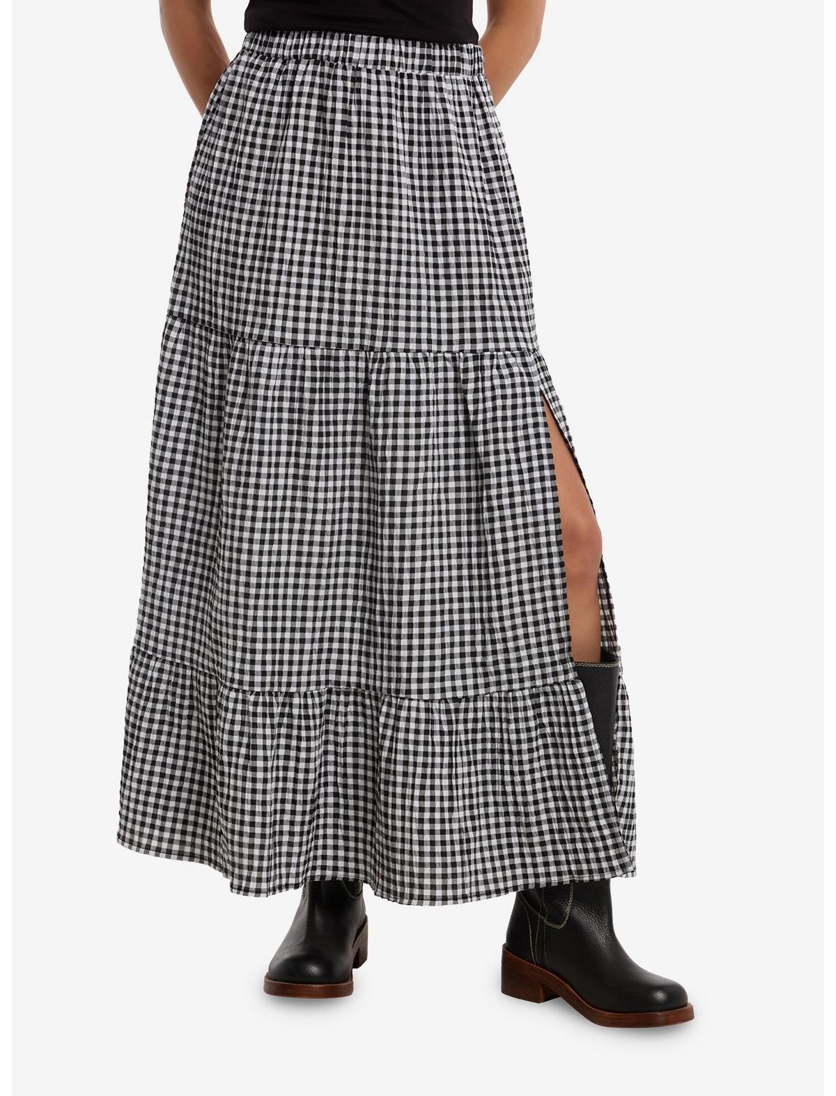 Black & White Gingham Tiered Midi Skirt - US 6005