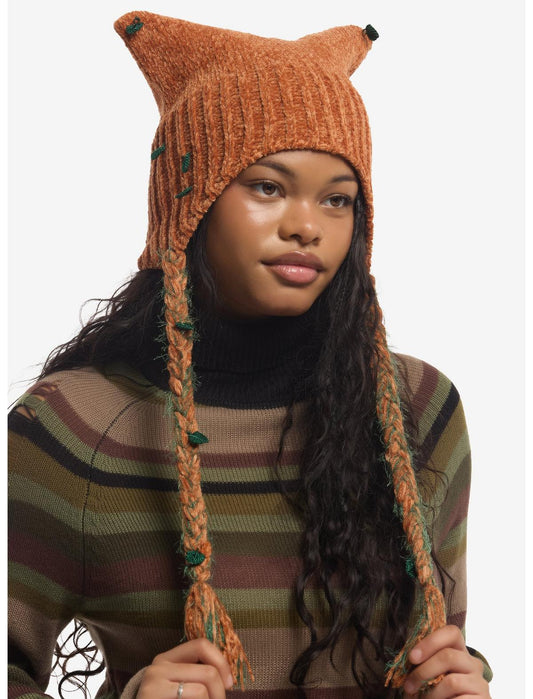 Autumn Leaf Vine Ear Tassel Beanie - US 6119
