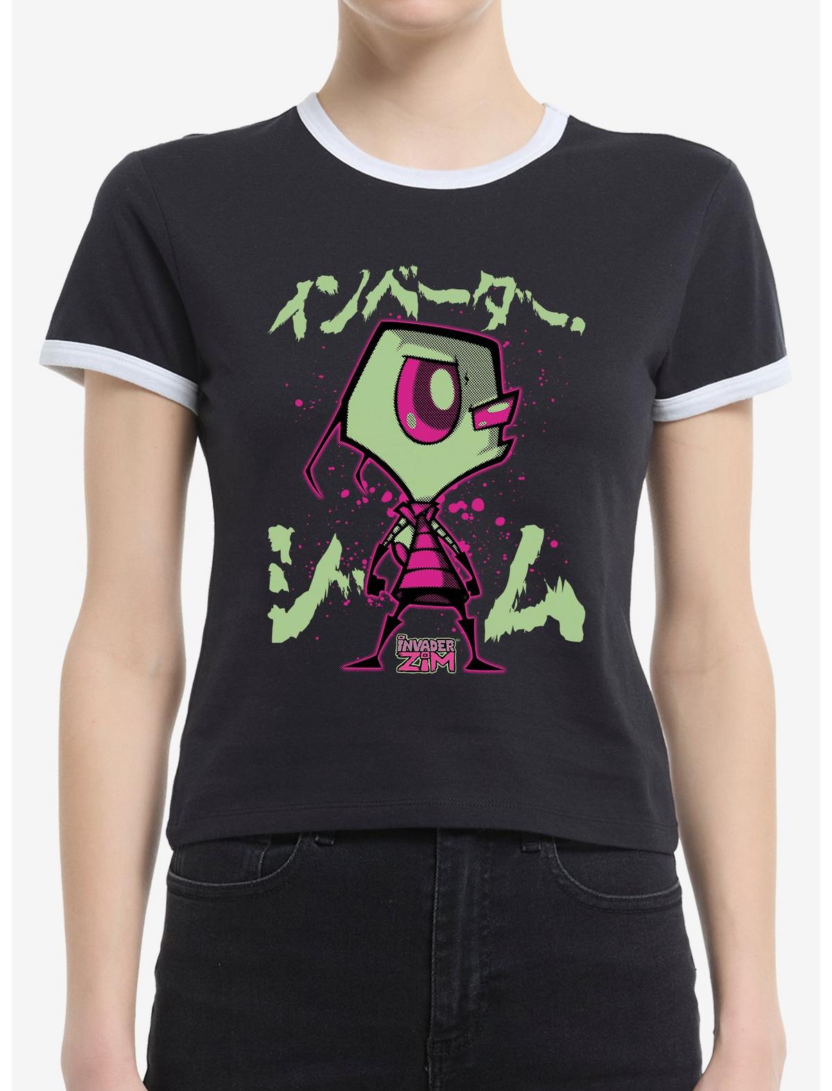 Invader Zim Pink Splatter Zim Ringer Girls T-Shirt - US 1232
