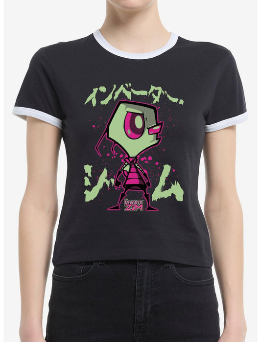 Invader Zim Pink Splatter Zim Ringer Girls T-Shirt - US 1232