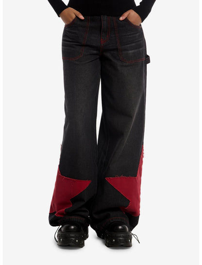 Black & Red Star Wide Leg Jeans - US 4541