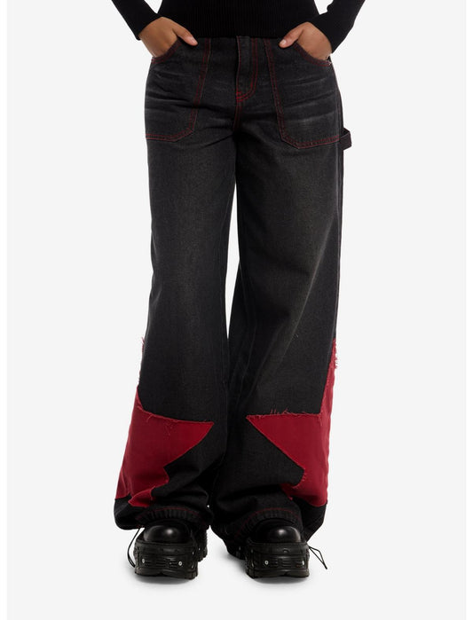 Black & Red Star Wide Leg Jeans - US 4541