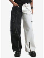 Black & White Split Grommet Strap Jeans - US 4877