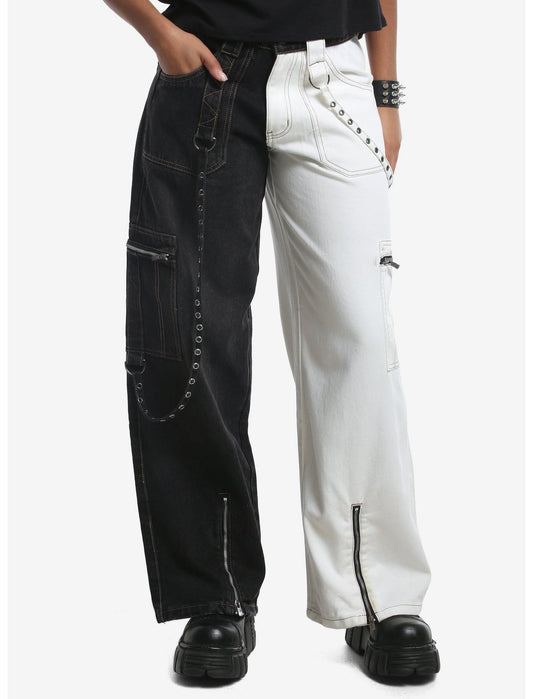 Black & White Split Grommet Strap Jeans - US 4877