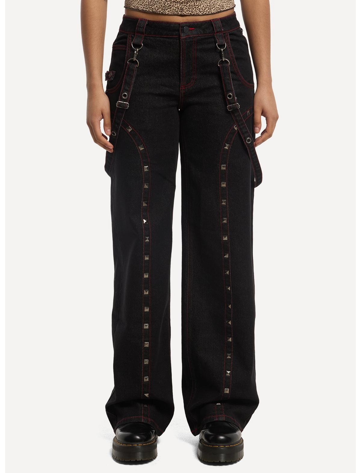 Black & Red Stud Suspender Wide Leg Jeans - US 3058