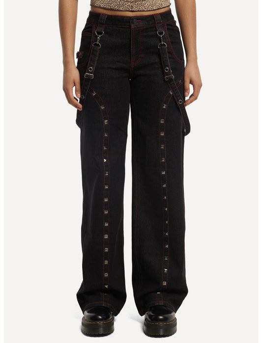 Black & Red Stud Suspender Wide Leg Jeans - US 3058