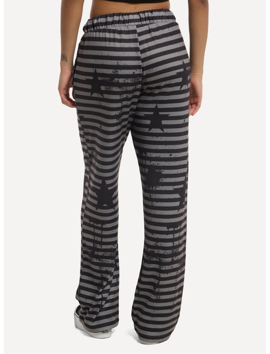 Black & Grey Stripe Grunge Star Sweatpants - US 5813