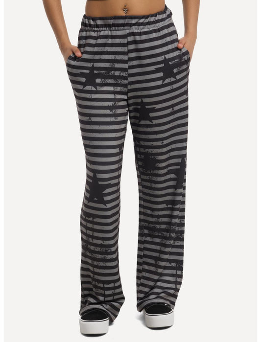Black & Grey Stripe Grunge Star Sweatpants - US 5813