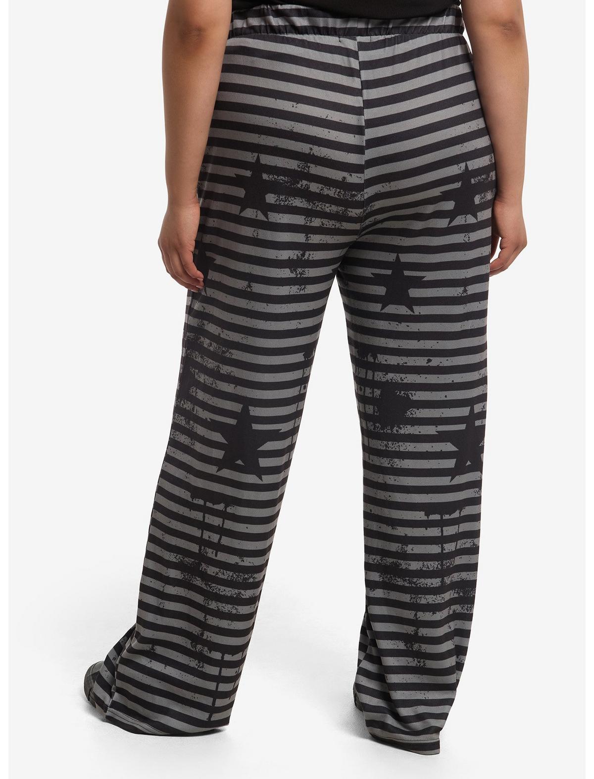 Black & Grey Stripe Grunge Star Sweatpants Plus Size - US 5651