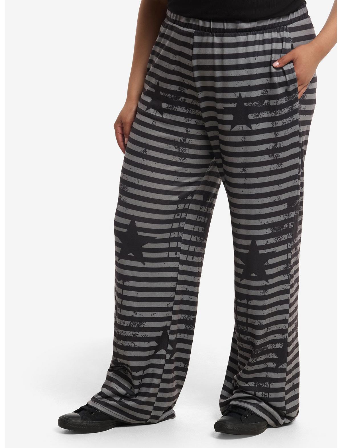Black & Grey Stripe Grunge Star Sweatpants Plus Size - US 5651