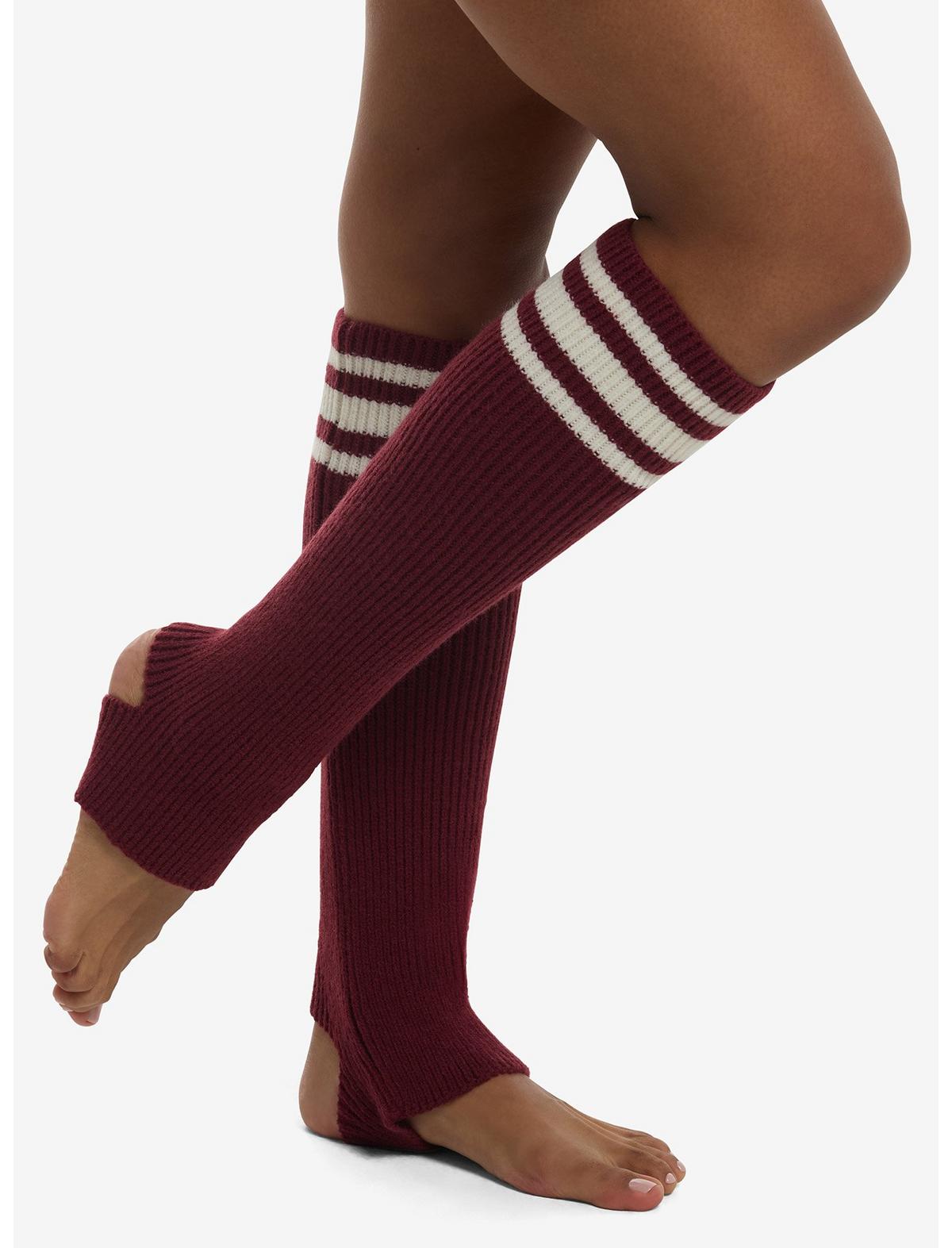 Burgundy Varsity Stripe Stirrup Leg Warmers - US 2051