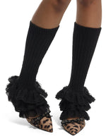 Black Lace Tiered Ruffle Leg Warmers - US 4462