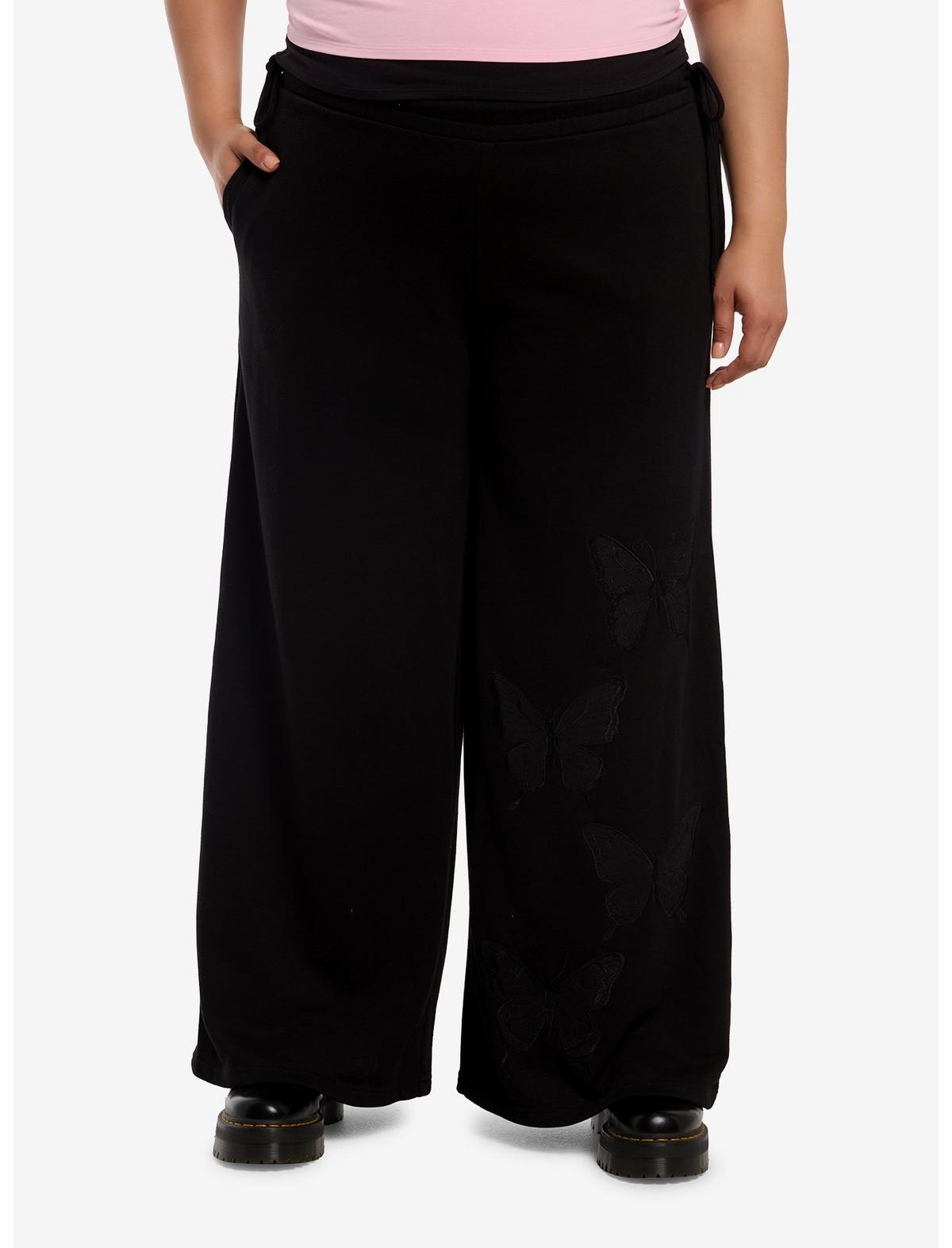 Cosmic Aura Black Butterfly Girls Wide Leg Lounge Pants Plus Size - US 6283