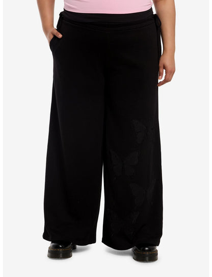 Cosmic Aura Black Butterfly Girls Wide Leg Lounge Pants Plus Size - US 6283