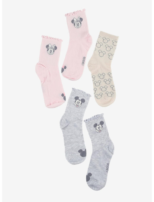Disney Mickey Mouse & Minnie Mouse Pastel Ruffle Crew Socks 3 Pair - US 7677