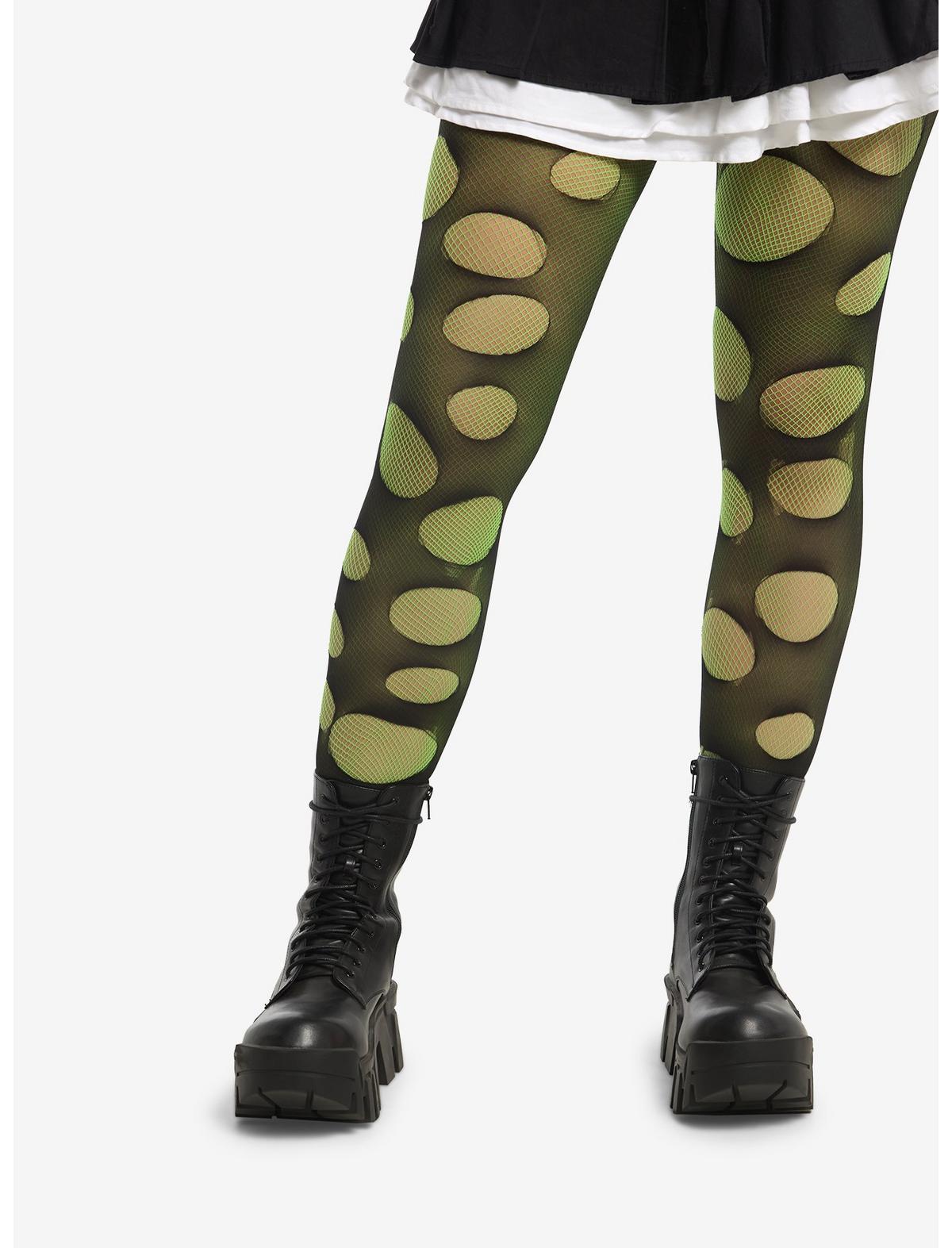 Black & Green Destructed Layered Tights - US 2565