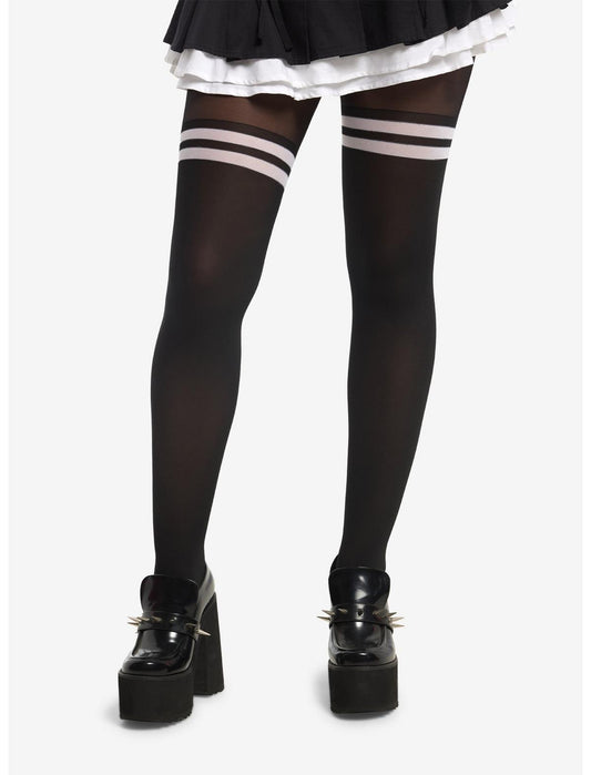 Black & White Varsity Stripe Faux Thigh High Tights - US 4324