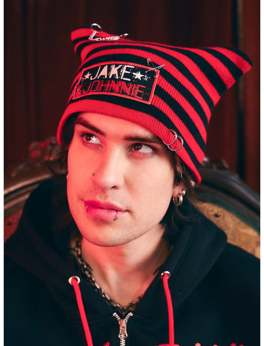 Jake & Johnnie Patch Stripe Pierced Subtle Ear Beanie - US 8675