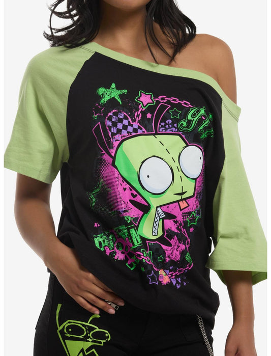 Invader Zim GIR Graffiti Girls Off-Shoulder T-Shirt - US 3766