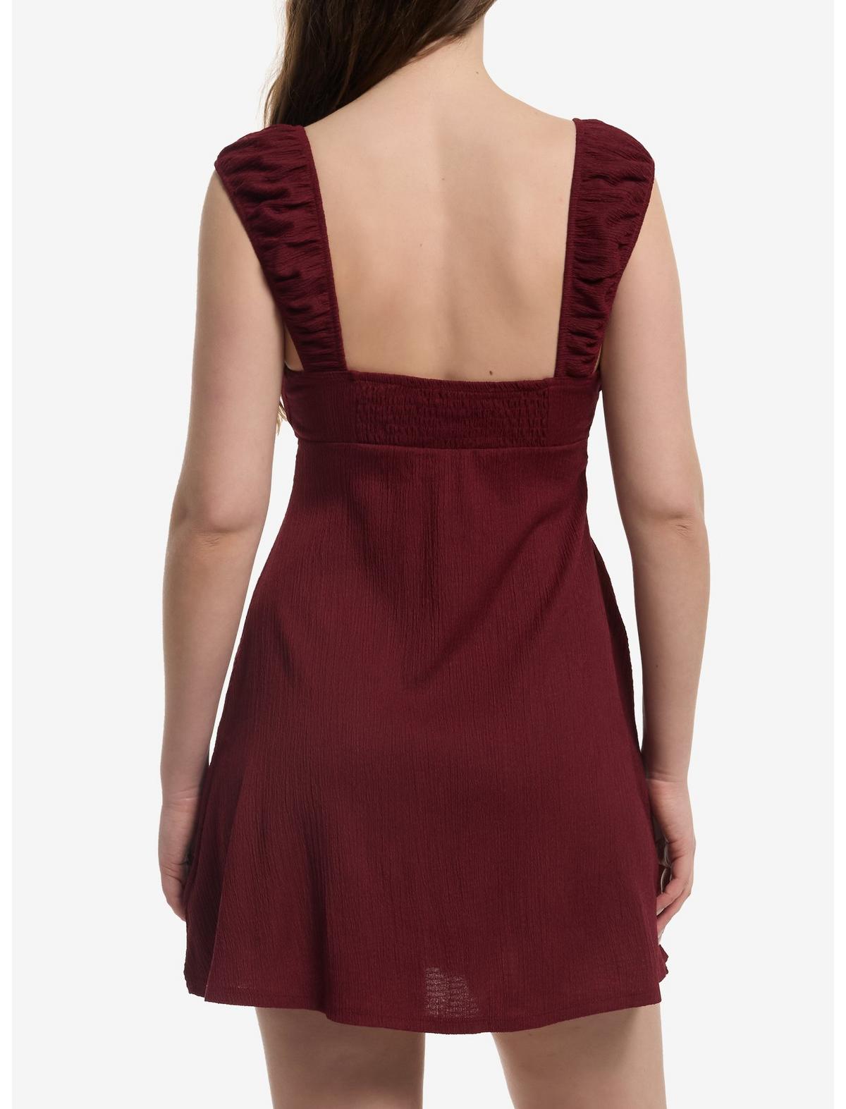 Burgundy Satin Bow Mini Dress - US 4987