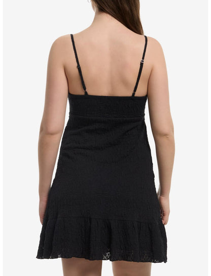 Black Crinkle Lace Trim Mini Dress - US 2952